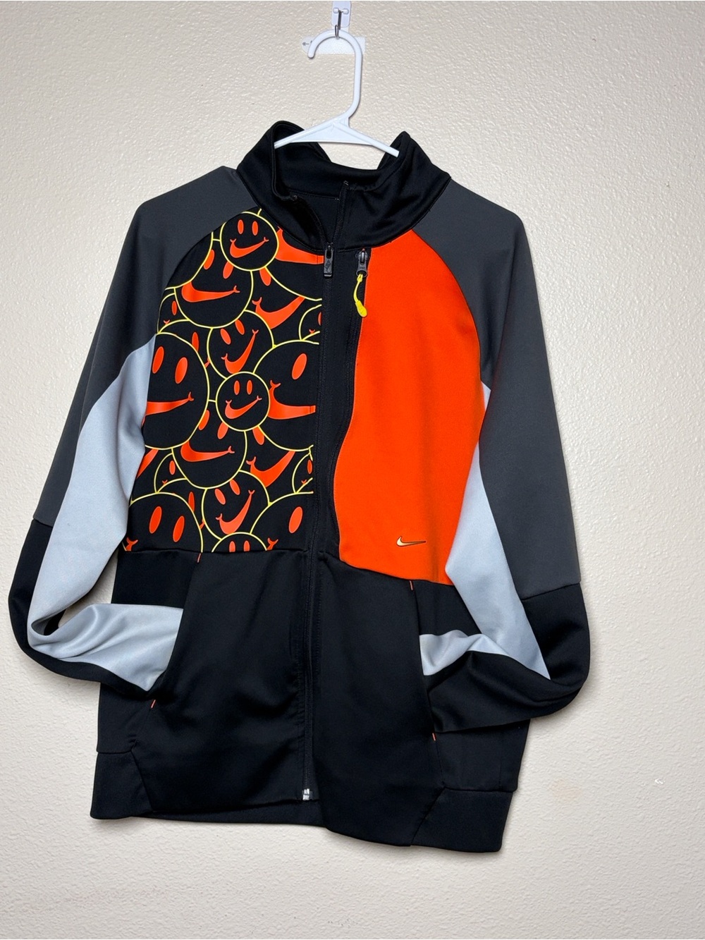 Nike Black Orange & Gray Smiley-Panel Full-Zip Jacket
